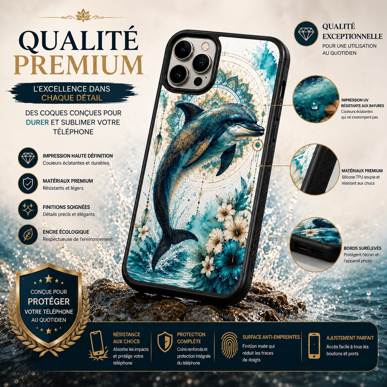 Coques de téléphone Dauphin mandala