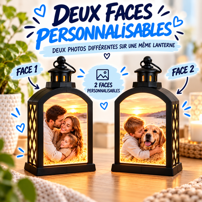 Lanterne personnalisée avec deux photos différentes, une photo sur chaque face