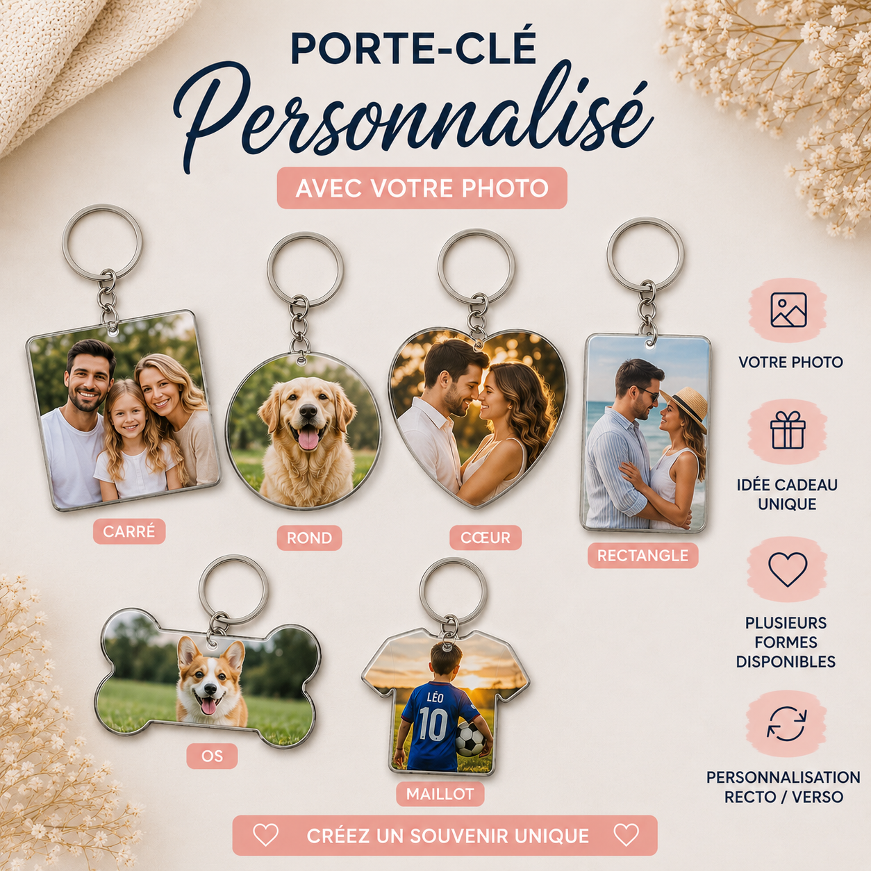 Porte-clé personnalisé avec votre photo