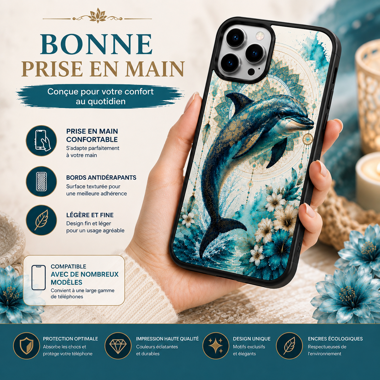 Coques de téléphone Dauphin mandala
