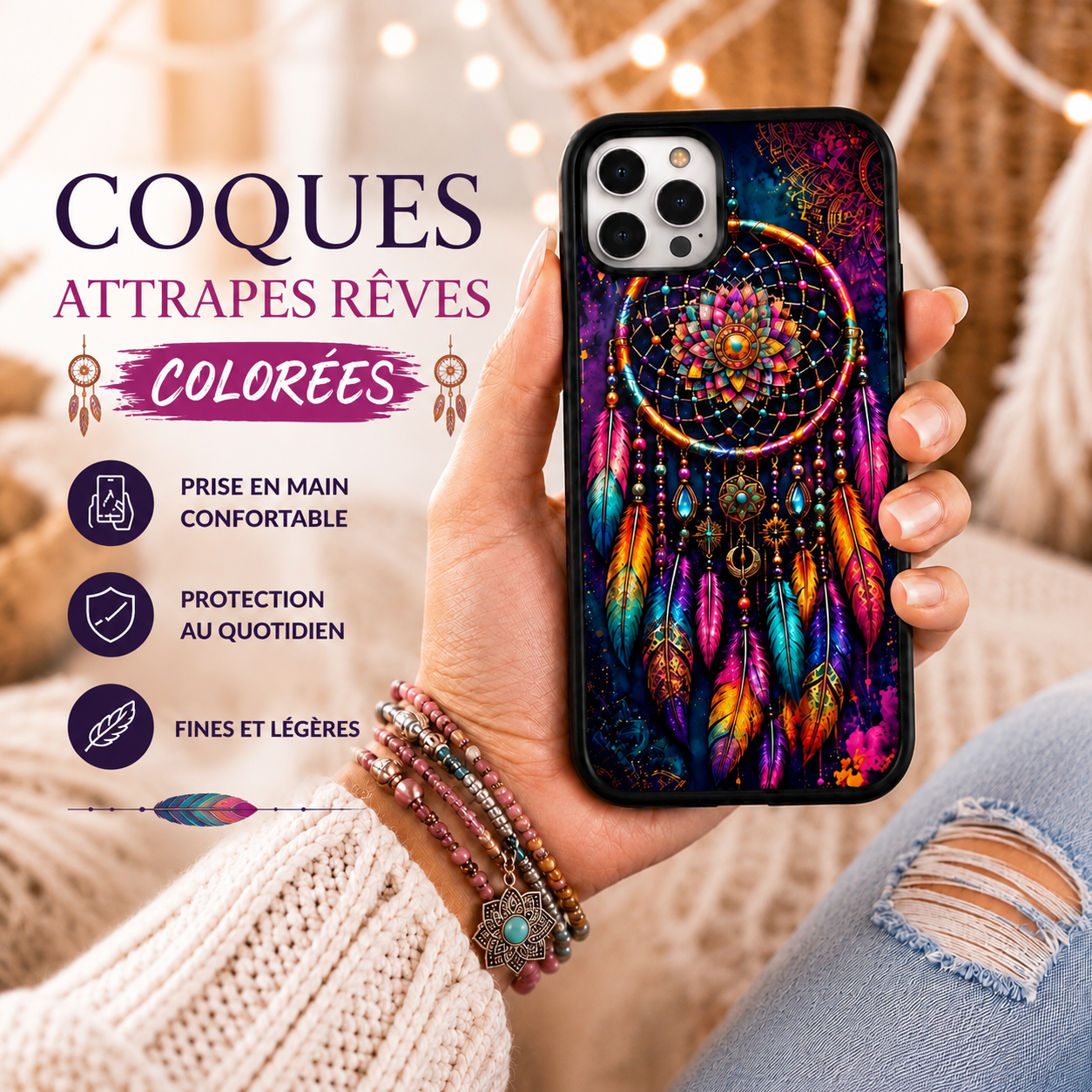 Coques de téléphone Attrape-rêves colorées