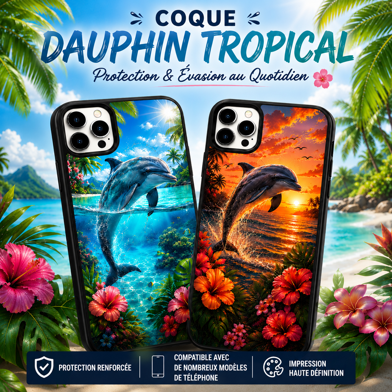 Coques de Téléphone Dauphin Tropical