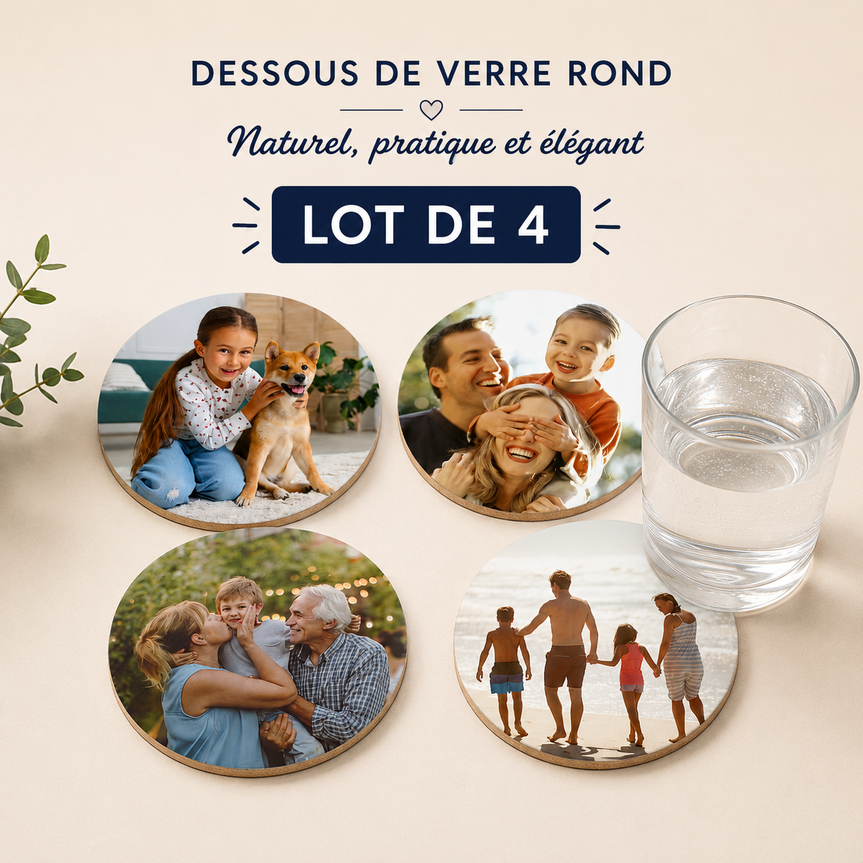 Lot de 4 dessous de verre personnalisés avec vos photos