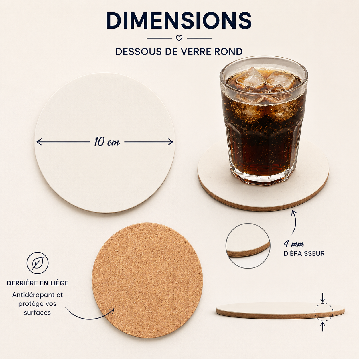 Lot de 4 dessous de verre personnalisés avec vos photos