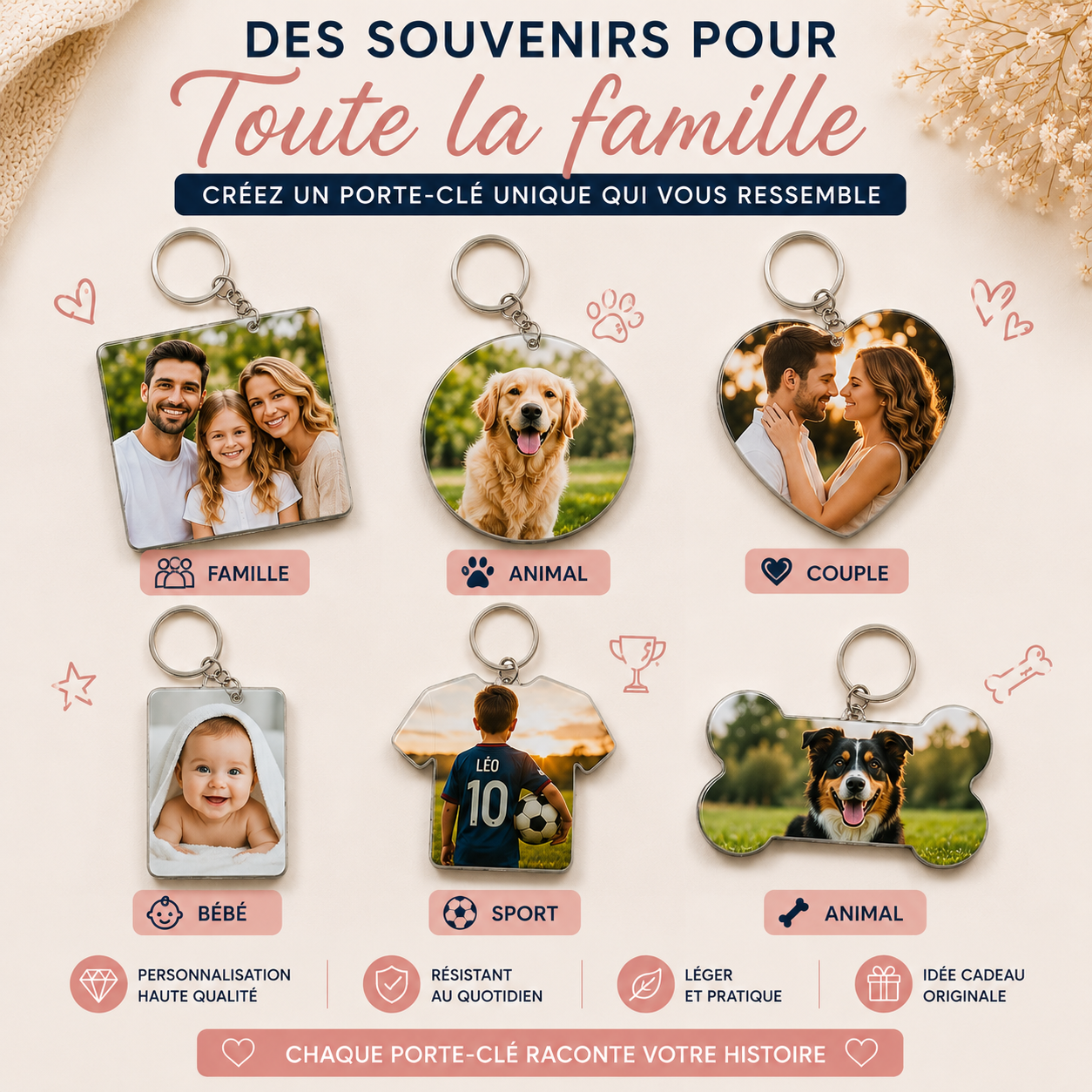 Porte-clé personnalisé avec votre photo