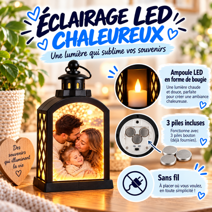 Lanterne personnalisée photo avec éclairage LED chaleureux, sans fil et 3 piles incluses