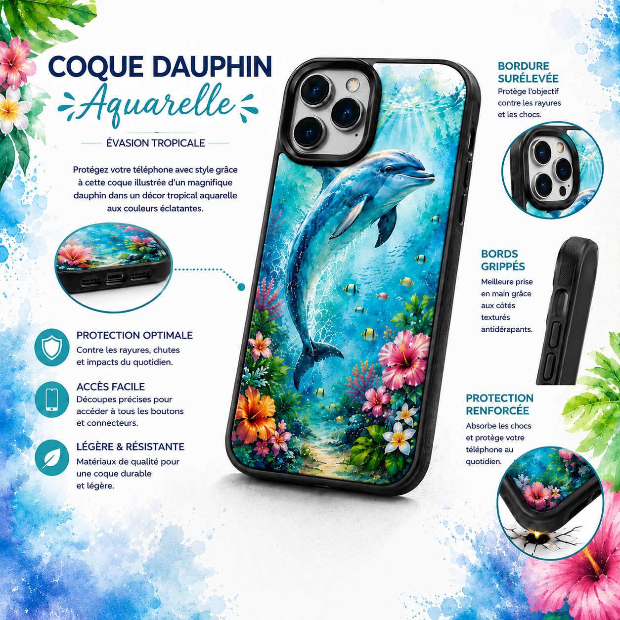 Coques de téléphone Dauphin Aquarelle