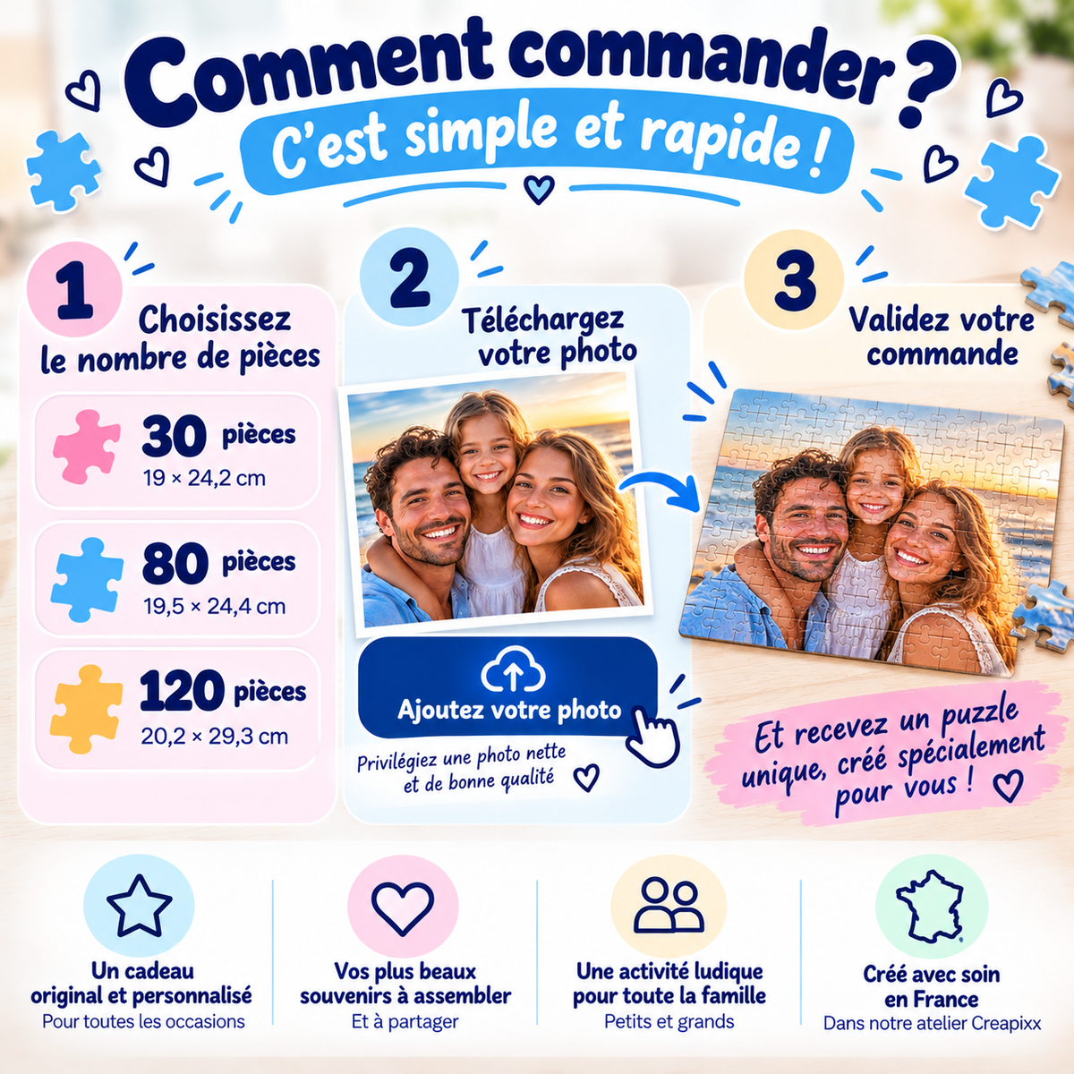 Puzzle Photo Personnalisé – Votre Photo sur Puzzle | 30, 80 ou 120 Pièces