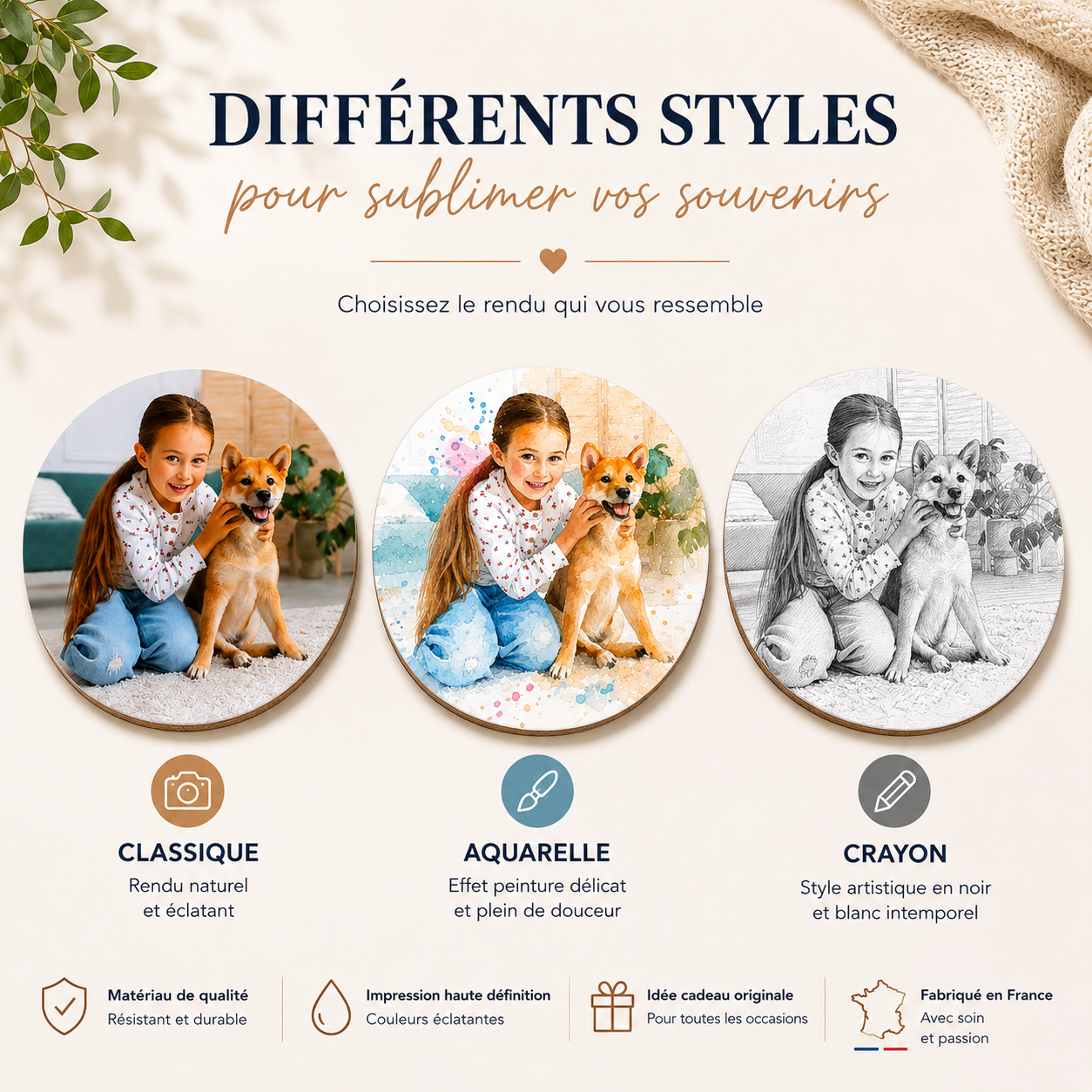 Lot de 4 dessous de verre personnalisés avec vos photos