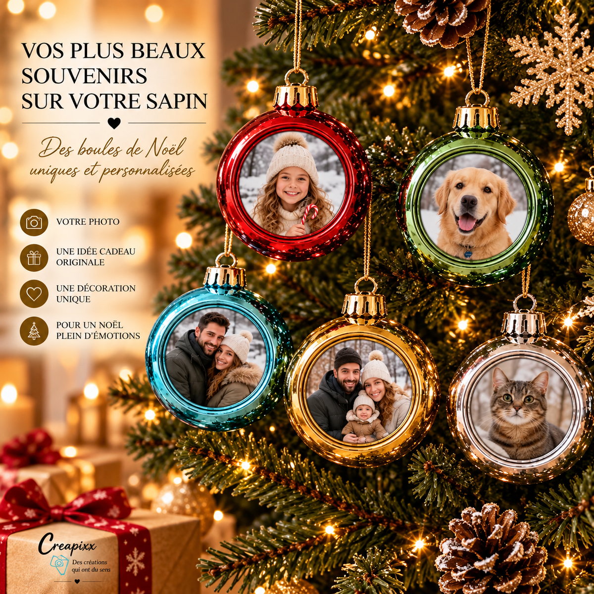 Boule de Noël personnalisée avec votre photo