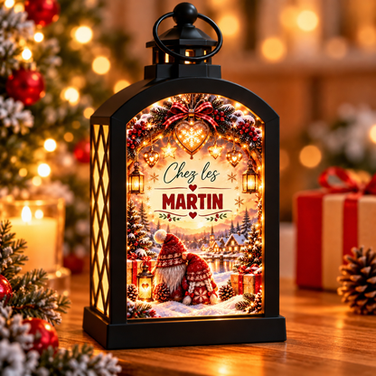 Lanterne de Noël noire personnalisée avec nom de famille, modèle Chez les Martin – Creapixx