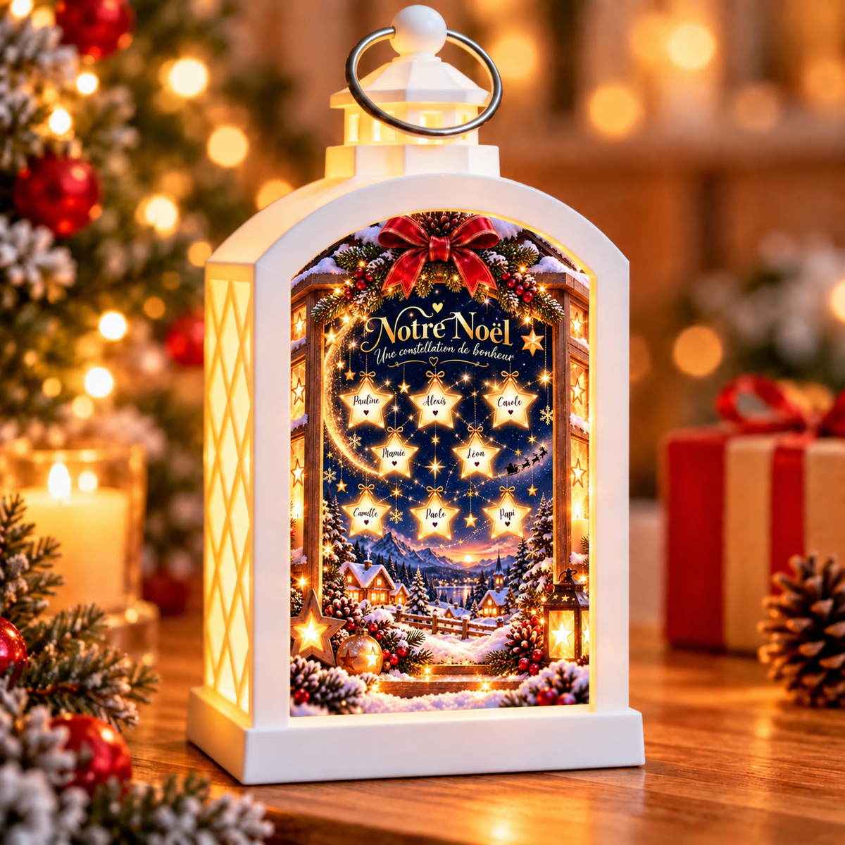 Lanterne de Noël blanche personnalisée avec prénoms ou membres de la famille – Creapixx