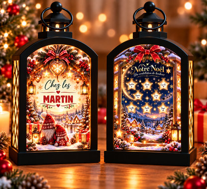 Lanterne de Noël noire personnalisée avec nom de famille ou prénoms – Creapixx