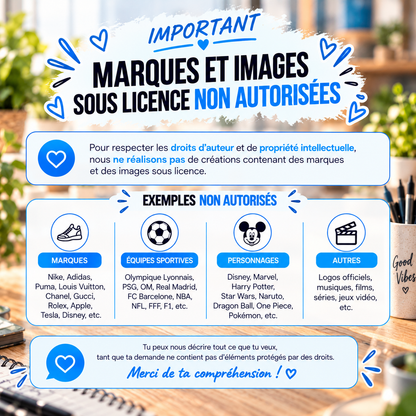 Informations sur les marques, logos et images sous licence non autorisés pour les créations personnalisées Creapixx