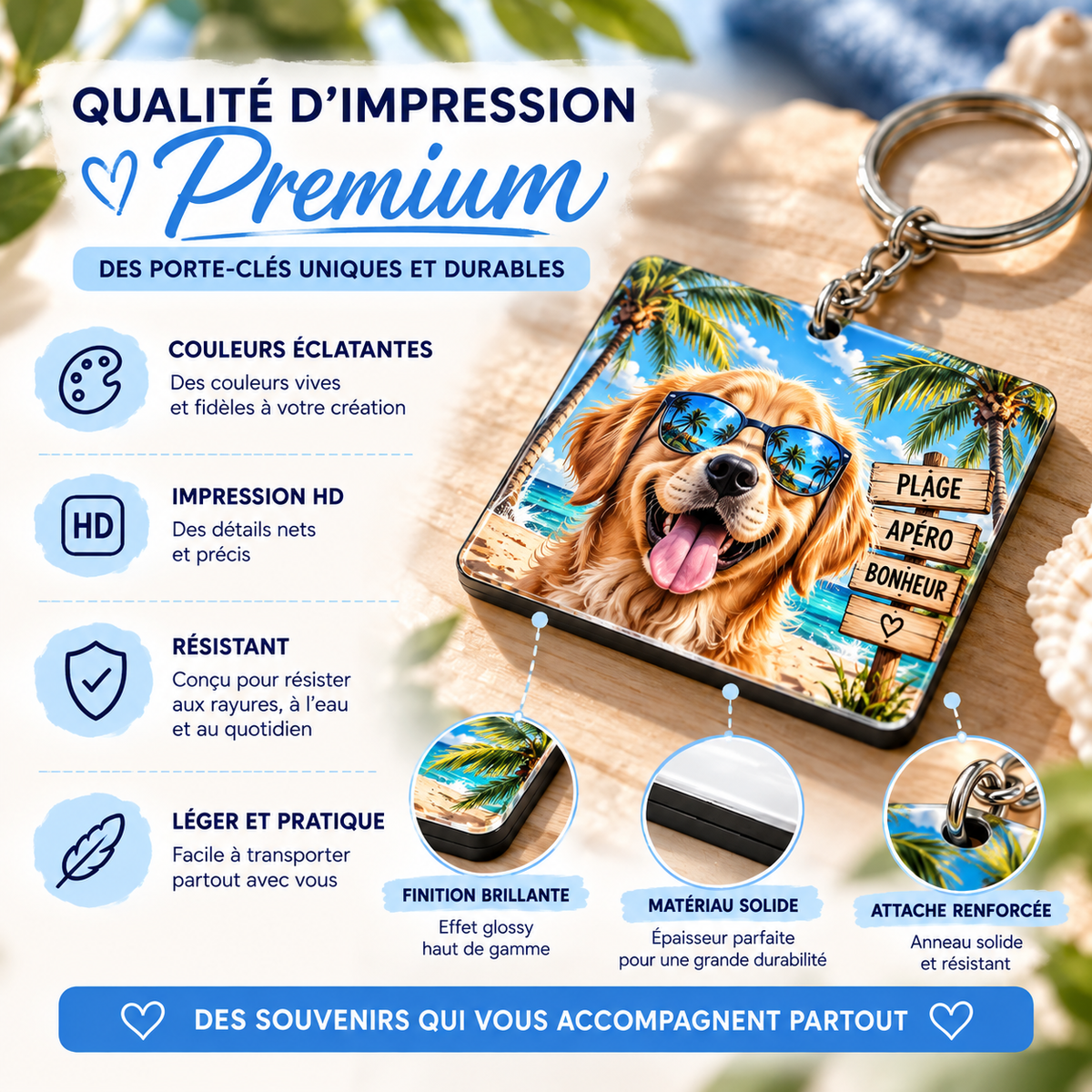 Porte-clé personnalisé avec impression HD, couleurs éclatantes, finition brillante et attache renforcée – Creapixx